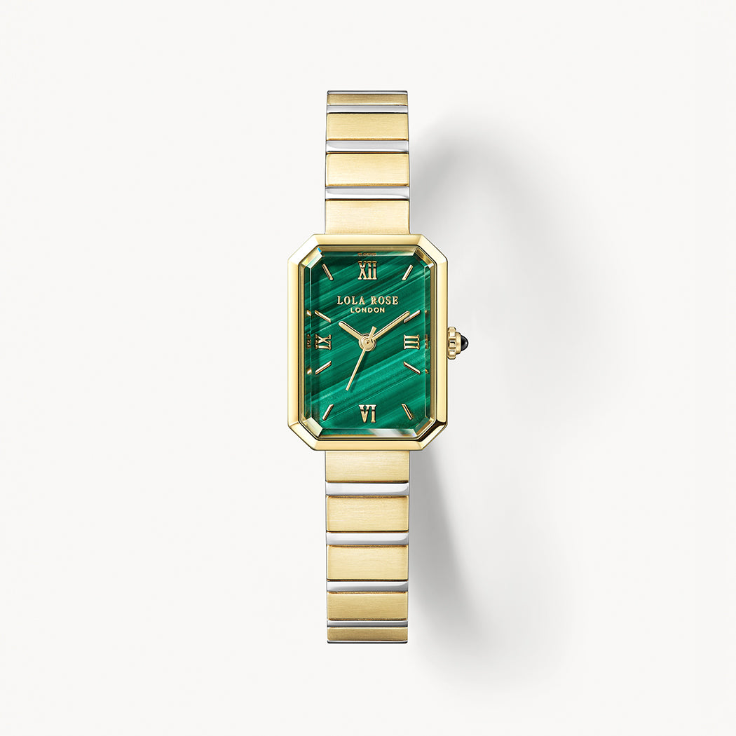 Reloj Malaquita Dorado con Verde