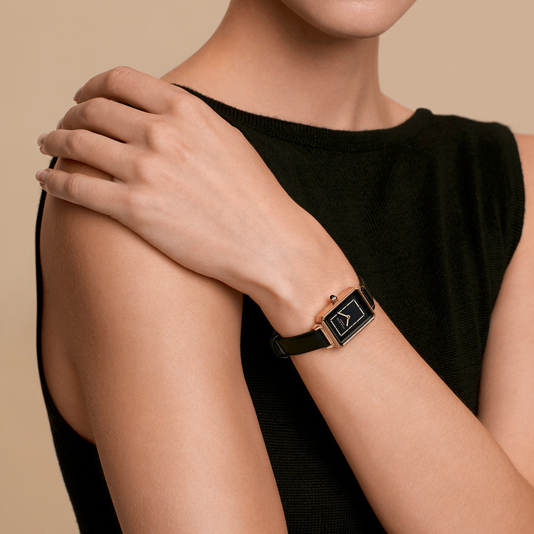 Reloj Ónix Negro con Oro Rosa