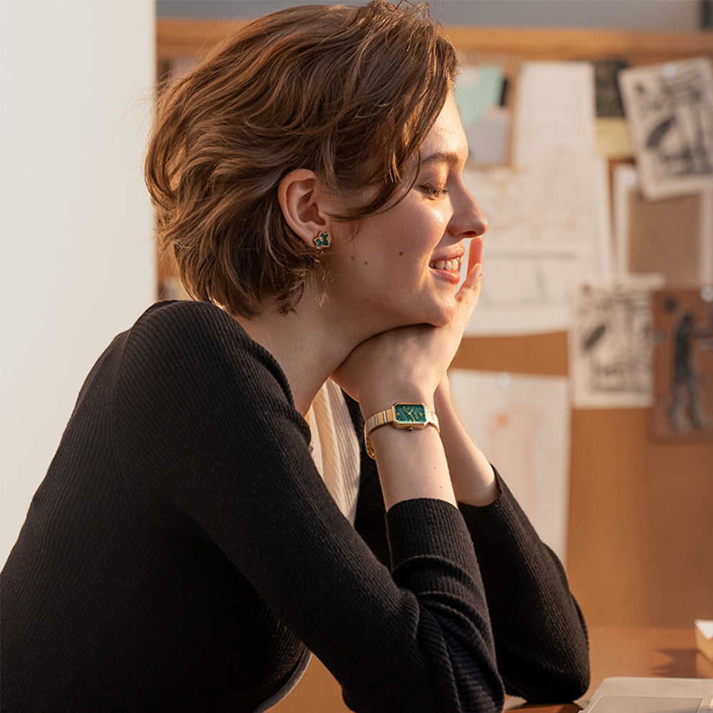 Reloj Malaquita Dorado con Verde