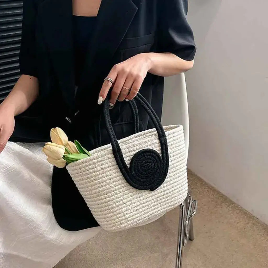 Bolso de Paja Lolla Off White y Negro