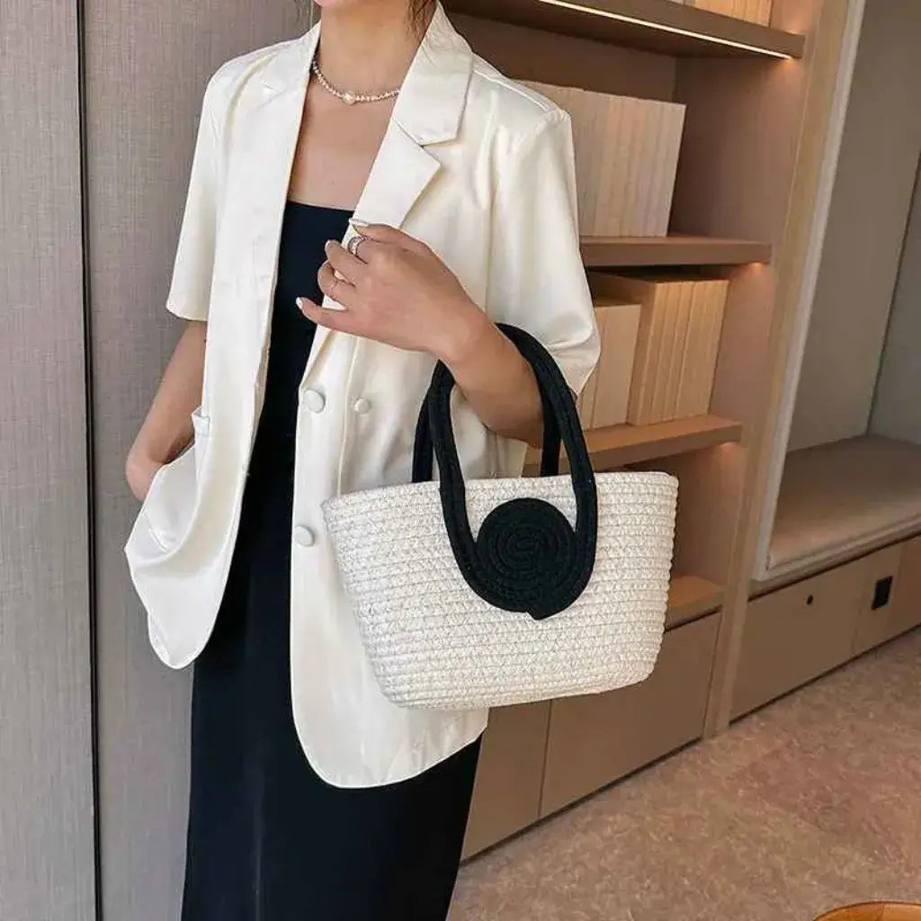 Bolso de Paja Lolla Off White y Negro