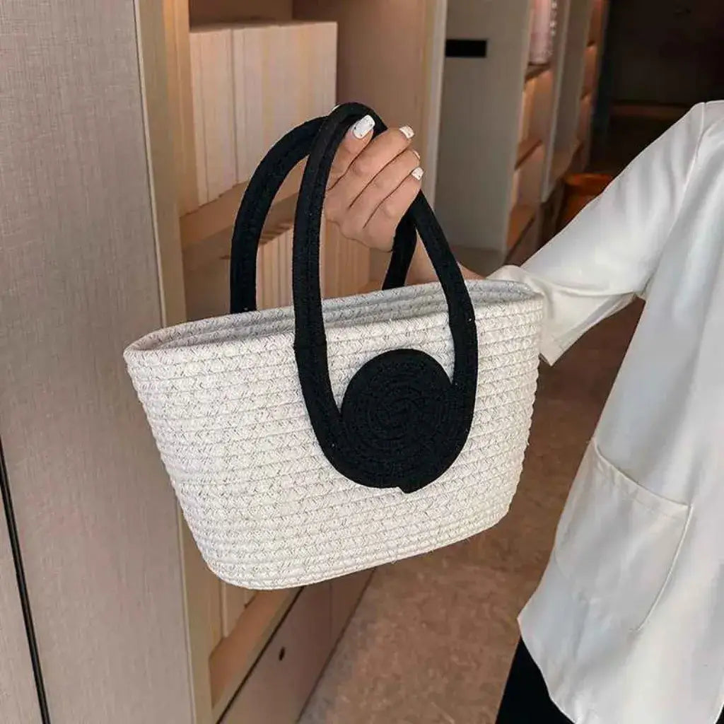 Bolso de Paja Lolla Off White y Negro