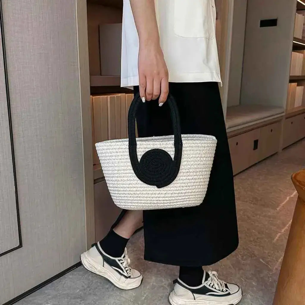 Bolso de Paja Lolla Off White y Negro