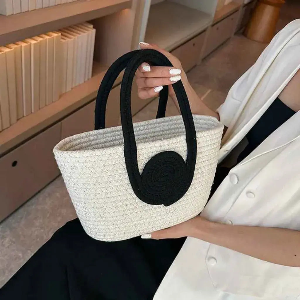 Bolso de Paja Lolla Off White y Negro