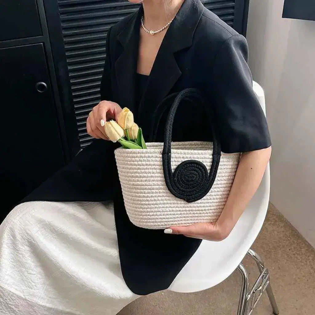 Bolso de Paja Lolla Off White y Negro