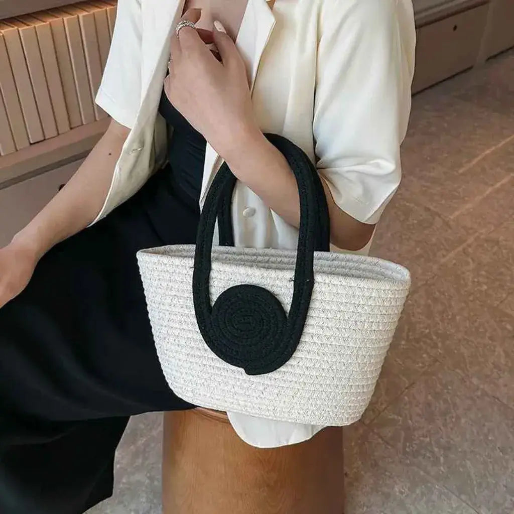 Bolso de Paja Lolla Off White y Negro