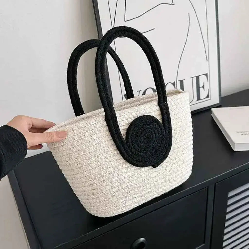 Bolso de Paja Lolla Off White y Negro