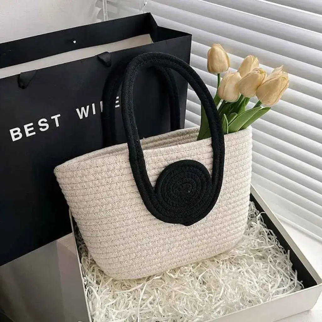 Bolso de Paja Lolla Off White y Negro