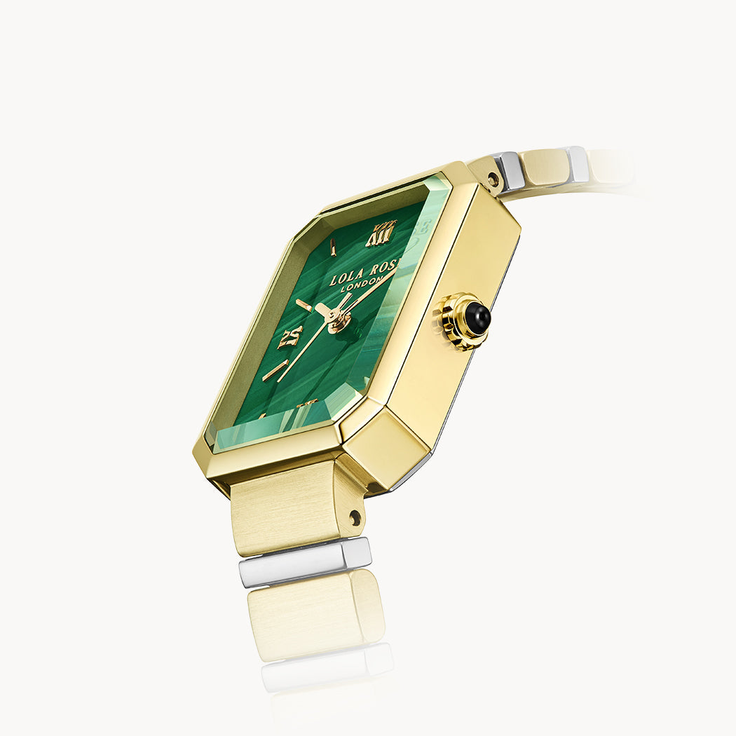 Reloj Malaquita Dorado con Verde