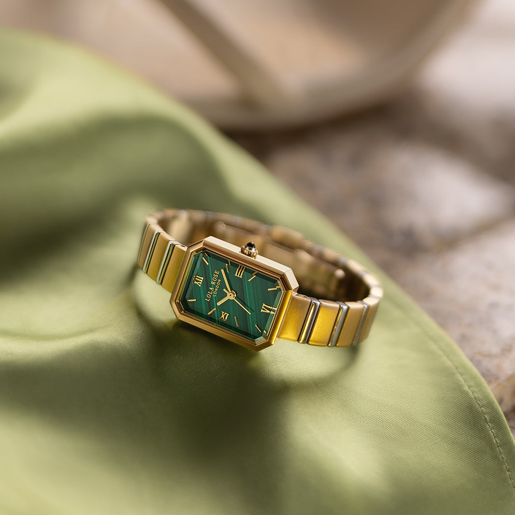 Reloj Malaquita Dorado con Verde