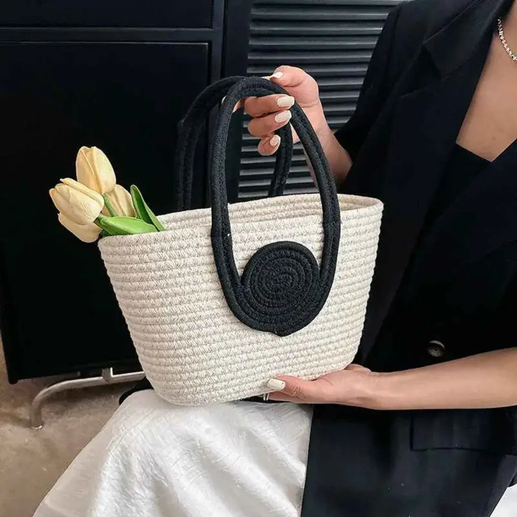 Bolso de Paja Lolla Off White y Negro